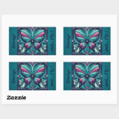 Teal & Purple Butterfly Square 長方形シール (シート)