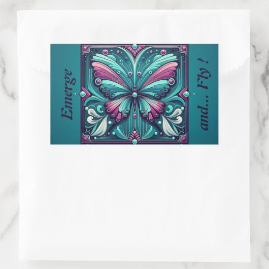 Teal & Purple Butterfly Square 長方形シール (バッグ)
