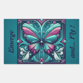 Teal & Purple Butterfly Square 長方形シール (正面)