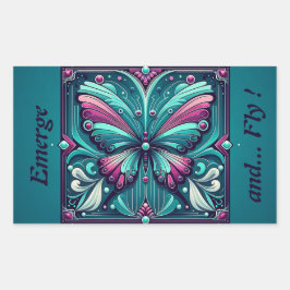 Teal & Purple Butterfly Square 長方形シール