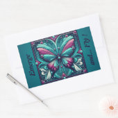 Teal & Purple Butterfly Square 長方形シール (封筒)