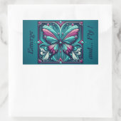 Teal & Purple Butterfly Square 長方形シール (バッグ)