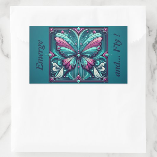 Teal & Purple Butterfly Square 長方形シール (バッグ)