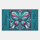Teal & Purple Butterfly Square 長方形シール (正面)
