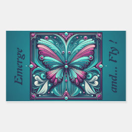 Teal & Purple Butterfly Square 長方形シール