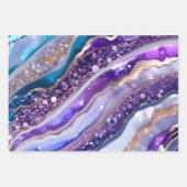 Teal Purple Galaxy Agate Marble Pattern ラッピングペーパーシート (正面2)