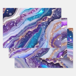 Teal Purple Galaxy Agate Marble Pattern ラッピングペーパーシート