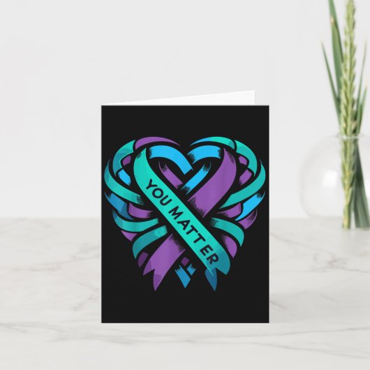 Teal Purple Heart You Suicide Prevention Awareness カード (正面)