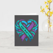 Teal Purple Heart You Suicide Prevention Awareness カード (黄色い花)