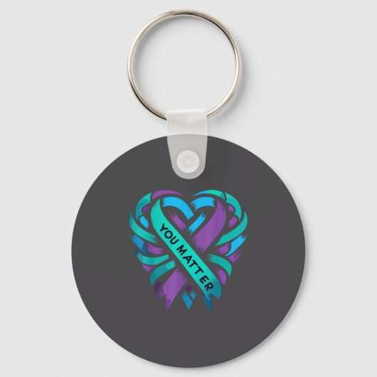 Teal Purple Heart You Suicide Prevention Awareness キーホルダー (正面)