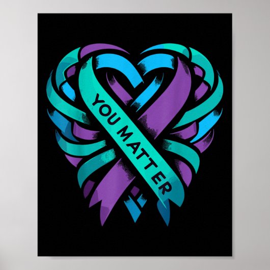 Teal Purple Heart You Suicide Prevention Awareness ポスター (正面)