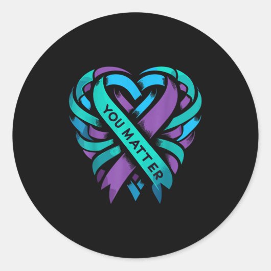 Teal Purple Heart You Suicide Prevention Awareness ラウンドシール (正面)