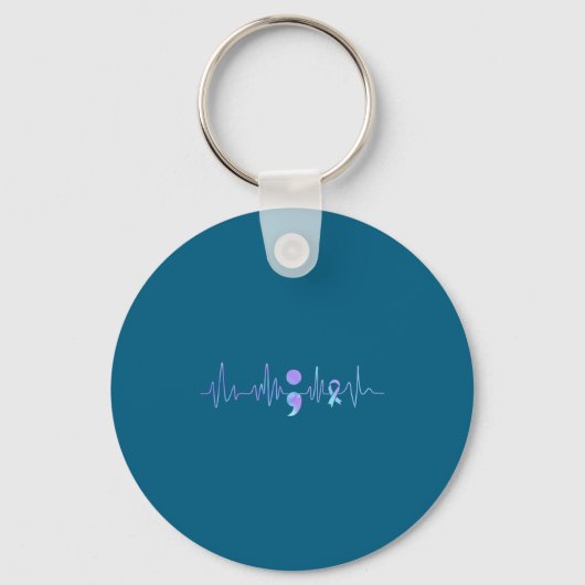 Teal Purple Heartbeat Semicolon Suicide Prevention キーホルダー (正面)
