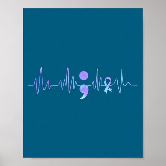 Teal Purple Heartbeat Semicolon Suicide Prevention ポスター (正面)