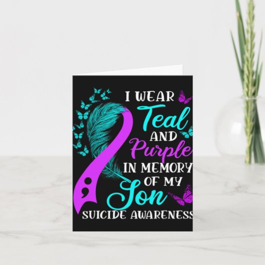 Teal Purple In Memory Of My Son Suicide Awareness カード (正面)