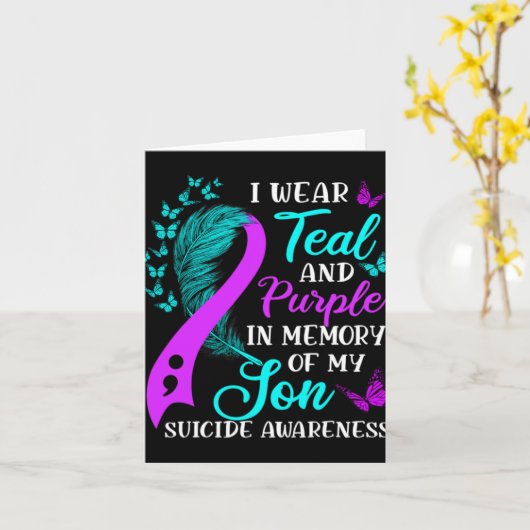 Teal Purple In Memory Of My Son Suicide Awareness  カード (黄色い花)