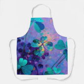 Teal & Purple Lucky Clover Art Apron エプロン (正面)