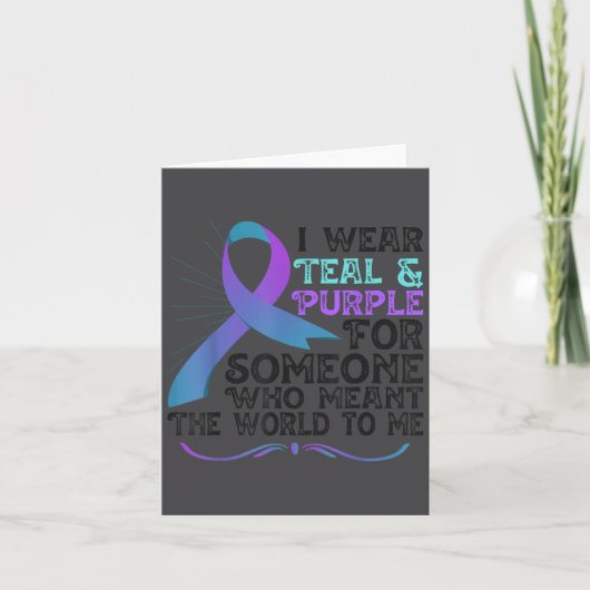 Teal Purple Ribbon For Suicide Prevention Awarenes カード (正面)