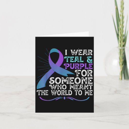 Teal Purple Ribbon For Suicide Prevention Awarenes カード (正面)