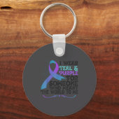 Teal Purple Ribbon For Suicide Prevention Awarenes キーホルダー (正面)