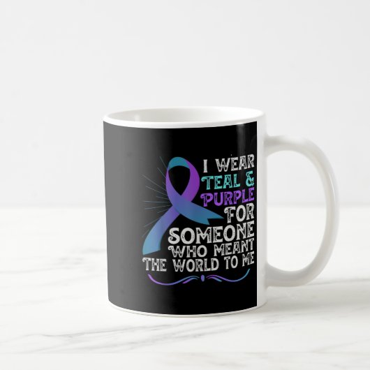 Teal Purple Ribbon For Suicide Prevention Awarenes コーヒーマグカップ (右)