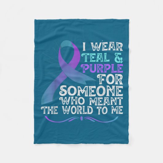 Teal Purple Ribbon For Suicide Prevention Awarenes フリースブランケット (正面)