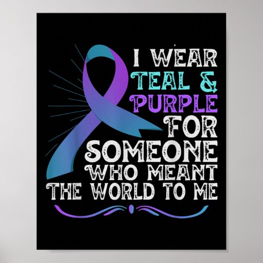 Teal Purple Ribbon For Suicide Prevention Awarenes ポスター (正面)