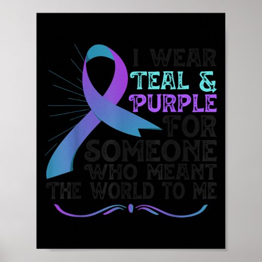 Teal Purple Ribbon For Suicide Prevention Awarenes ポスター (正面)
