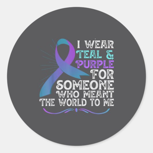 Teal Purple Ribbon For Suicide Prevention Awarenes ラウンドシール (正面)