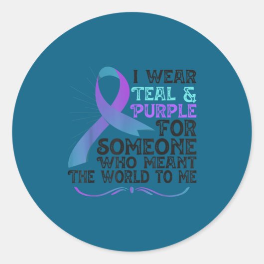 Teal Purple Ribbon For Suicide Prevention Awarenes ラウンドシール (正面)