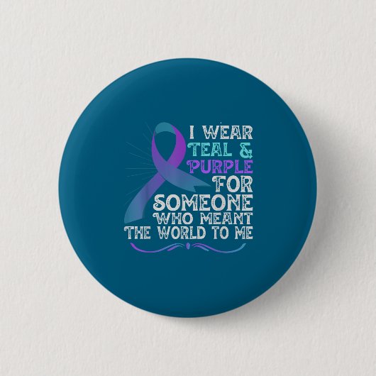 Teal Purple Ribbon For Suicide Prevention Awarenes 缶バッジ (正面)