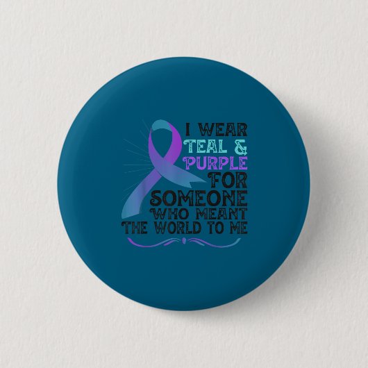 Teal Purple Ribbon For Suicide Prevention Awarenes 缶バッジ (正面)