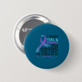 Teal Purple Ribbon For Suicide Prevention Awarenes 缶バッジ (正面&裏面)