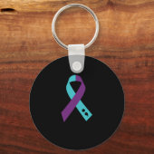 Teal Purple Ribbon Semicolon Suicide Prevention キーホルダー (正面)