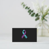Teal Purple Ribbon Semicolon Suicide Prevention 名刺 (スタンド正面)