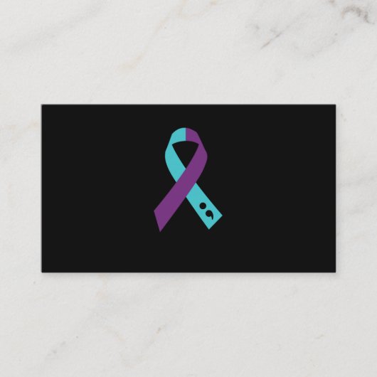 Teal Purple Ribbon Semicolon Suicide Prevention 名刺 (正面)
