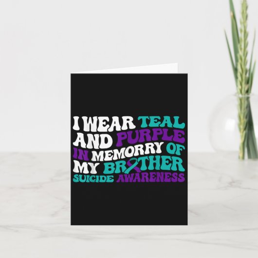 Teal Purple Ribbon Suicide Awareness Brother Aware カード (正面)