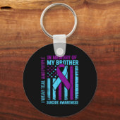 Teal Purple Ribbon Suicide Awareness Flag Brother  キーホルダー (正面)