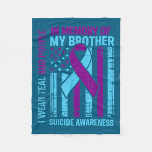Teal Purple Ribbon Suicide Awareness Flag Brother  フリースブランケット (正面)