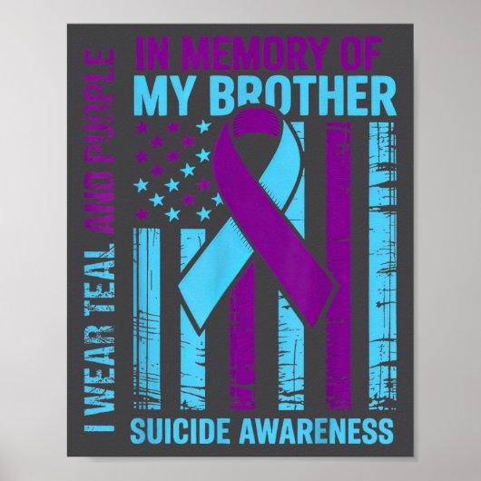 Teal Purple Ribbon Suicide Awareness Flag Brother ポスター (正面)