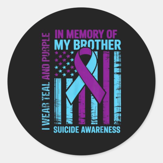Teal Purple Ribbon Suicide Awareness Flag Brother  ラウンドシール (正面)