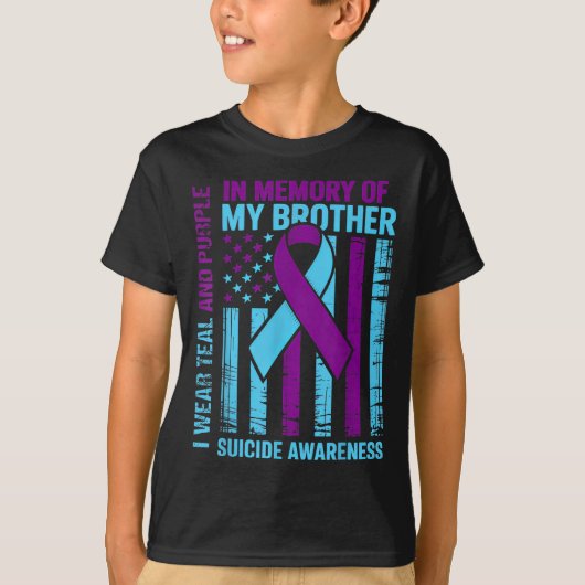 Teal Purple Ribbon Suicide Awareness Flag Brother  Tシャツ (正面)