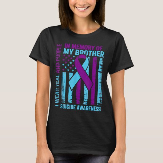 Teal Purple Ribbon Suicide Awareness Flag Brother  Tシャツ (正面)