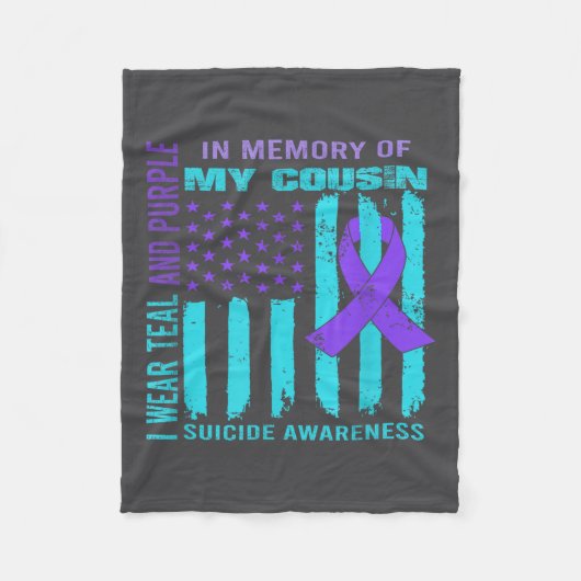 Teal Purple Ribbon Suicide Awareness Flag Cousin B フリースブランケット (正面)