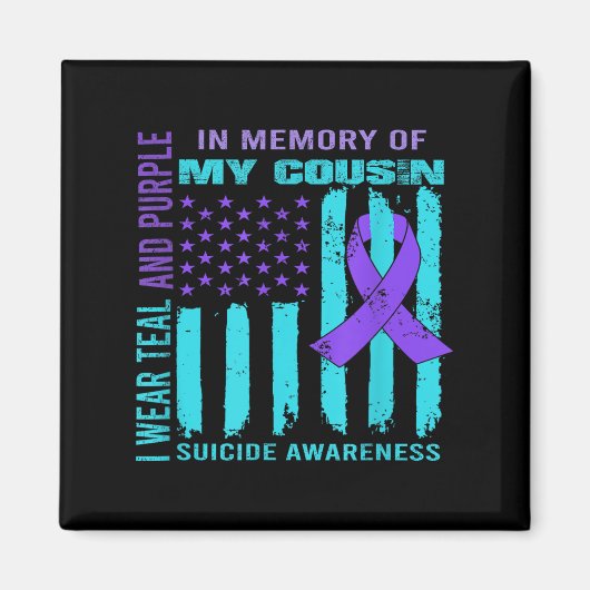 Teal Purple Ribbon Suicide Awareness Flag Cousin B マグネット (正面)