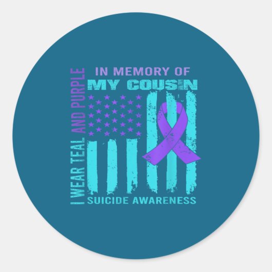 Teal Purple Ribbon Suicide Awareness Flag Cousin B ラウンドシール (正面)