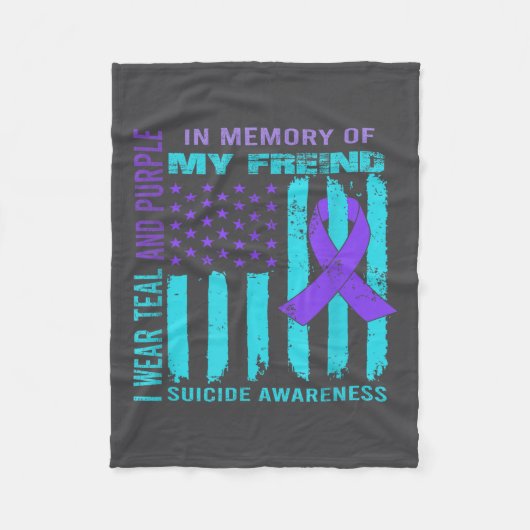 Teal Purple Ribbon Suicide Awareness Flag Freind B フリースブランケット (正面)