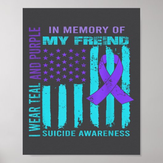 Teal Purple Ribbon Suicide Awareness Flag Freind B ポスター (正面)