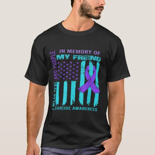 Teal Purple Ribbon Suicide Awareness Flag Freind B Tシャツ (正面)