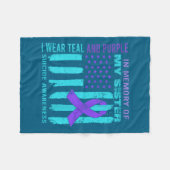 Teal Purple Ribbon Suicide Awareness Flag Sister B フリースブランケット (正面(横))